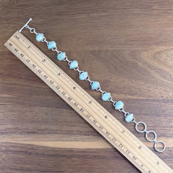 Sterling Silver 925 Larimar Bracelet Pear Handmade New Boho Southwest Blue - Picture 4 of 6